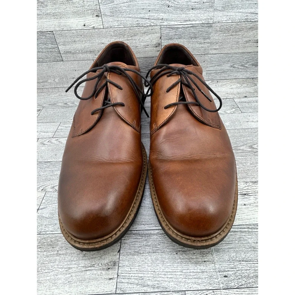 ECCO Mens Brown Leather Plain Toe Derby Dress Shoes Shock Point Size‎ 47 US 13.5
